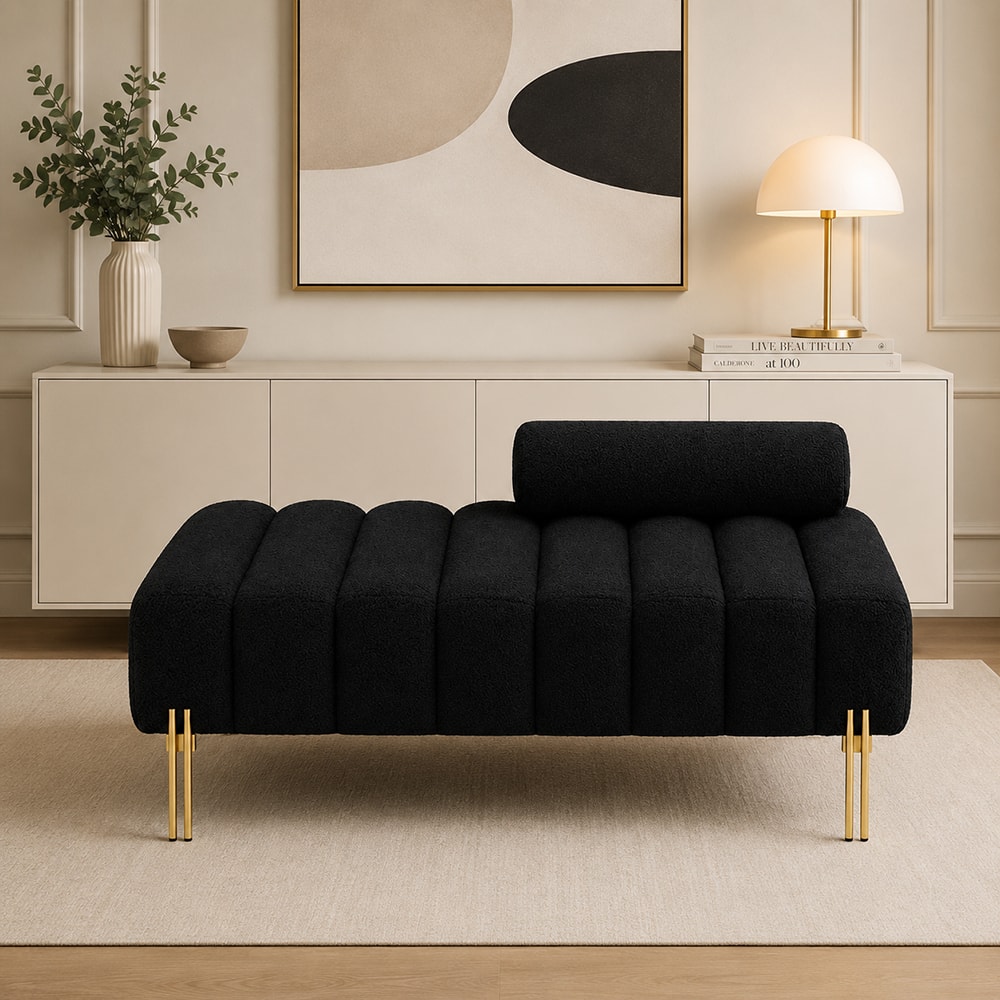 Doe Buck Luxury Boucle Accent Lounge Chair in Black Colour with Gold Metal Legs - Doe Buck