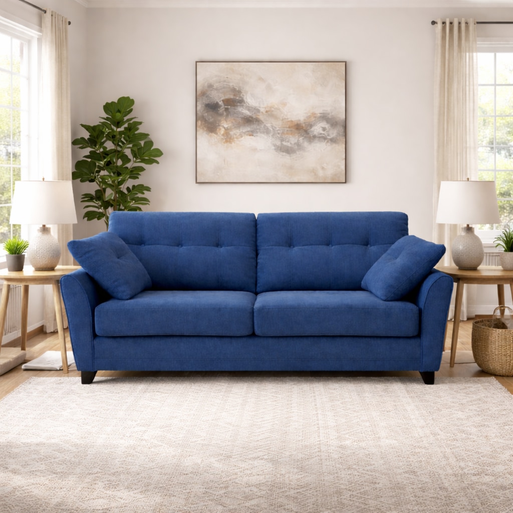 Travis 3 Seater Uphostered Sofa in Blue Colour