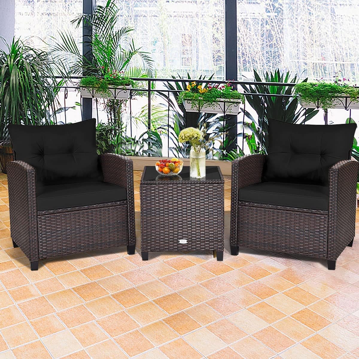 Carry Bird Wicker Patio Furniture Outdoor Balcony Chairs In Black Colour - Carrybird