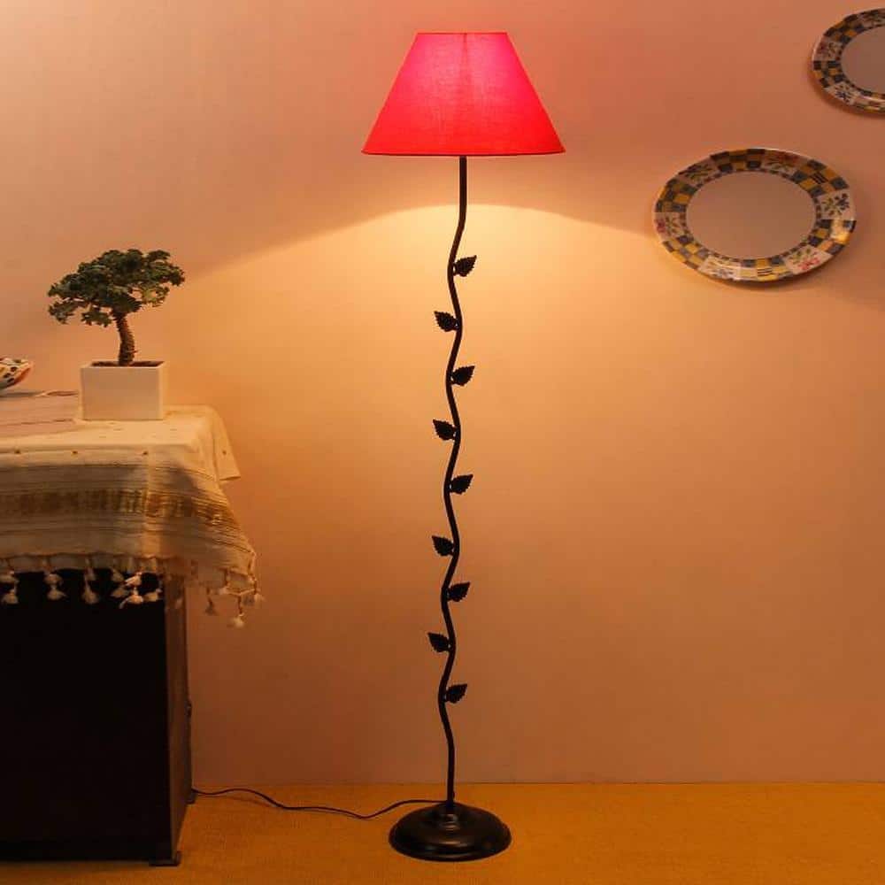 Caterina Red Fabric Floor Lamp with Black Iron Base