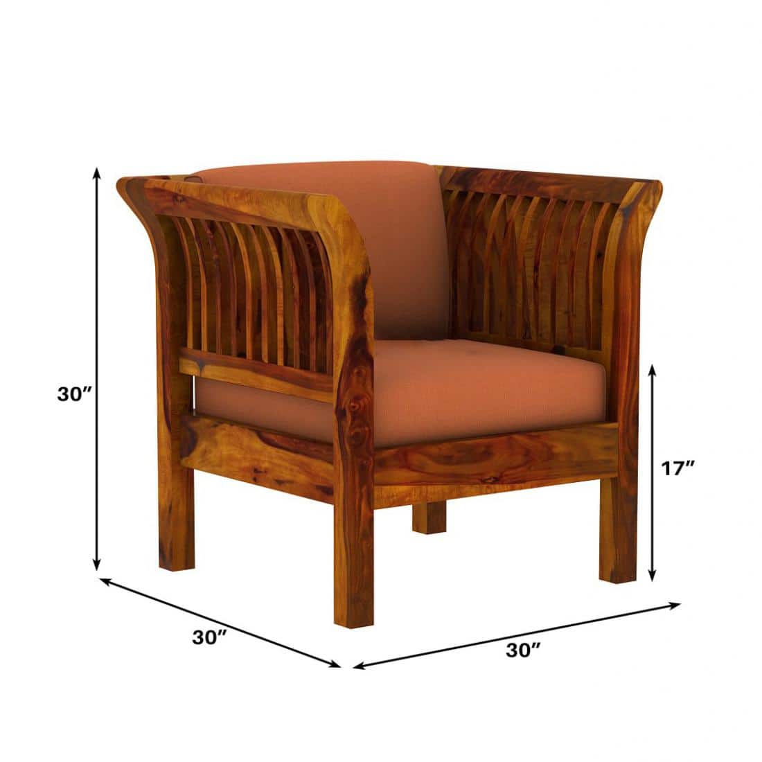 Haveli 1 Seater Wooden Sofa (Orange Colour, Honey Finish)