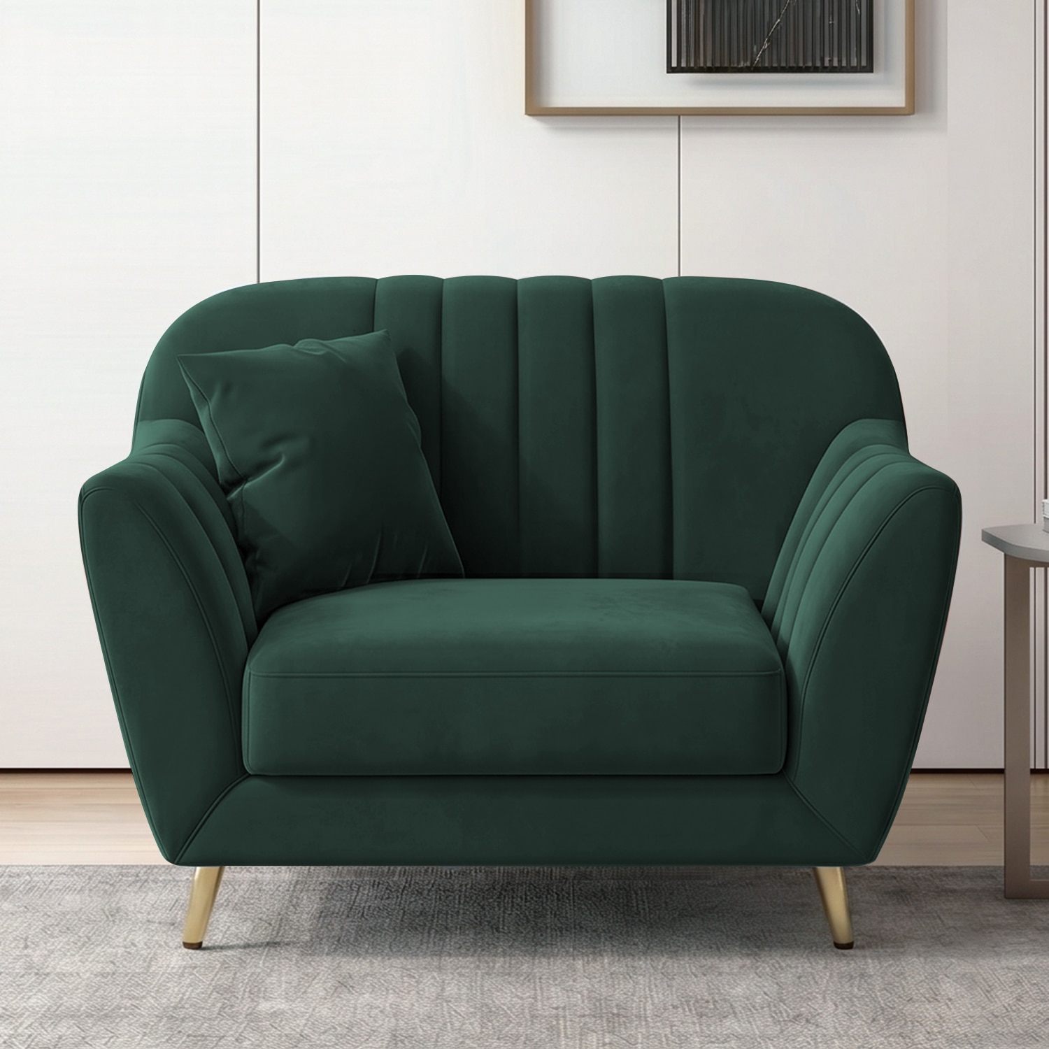Rivo Velvet 1 Seater Sofa In Green Color - Home Lifestylez