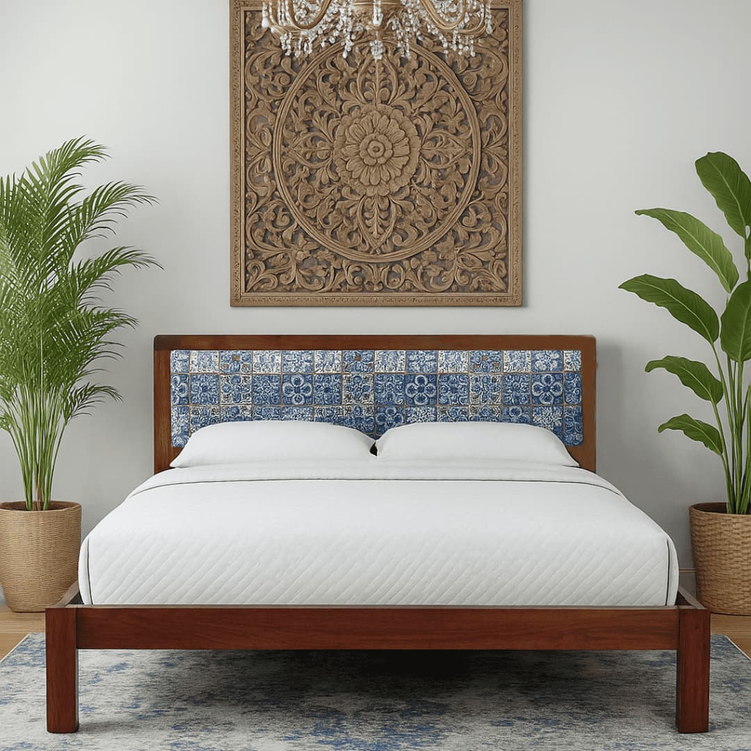 Sierra Solid Wood Non Storage Queen Bed in Provincial Teak Finish