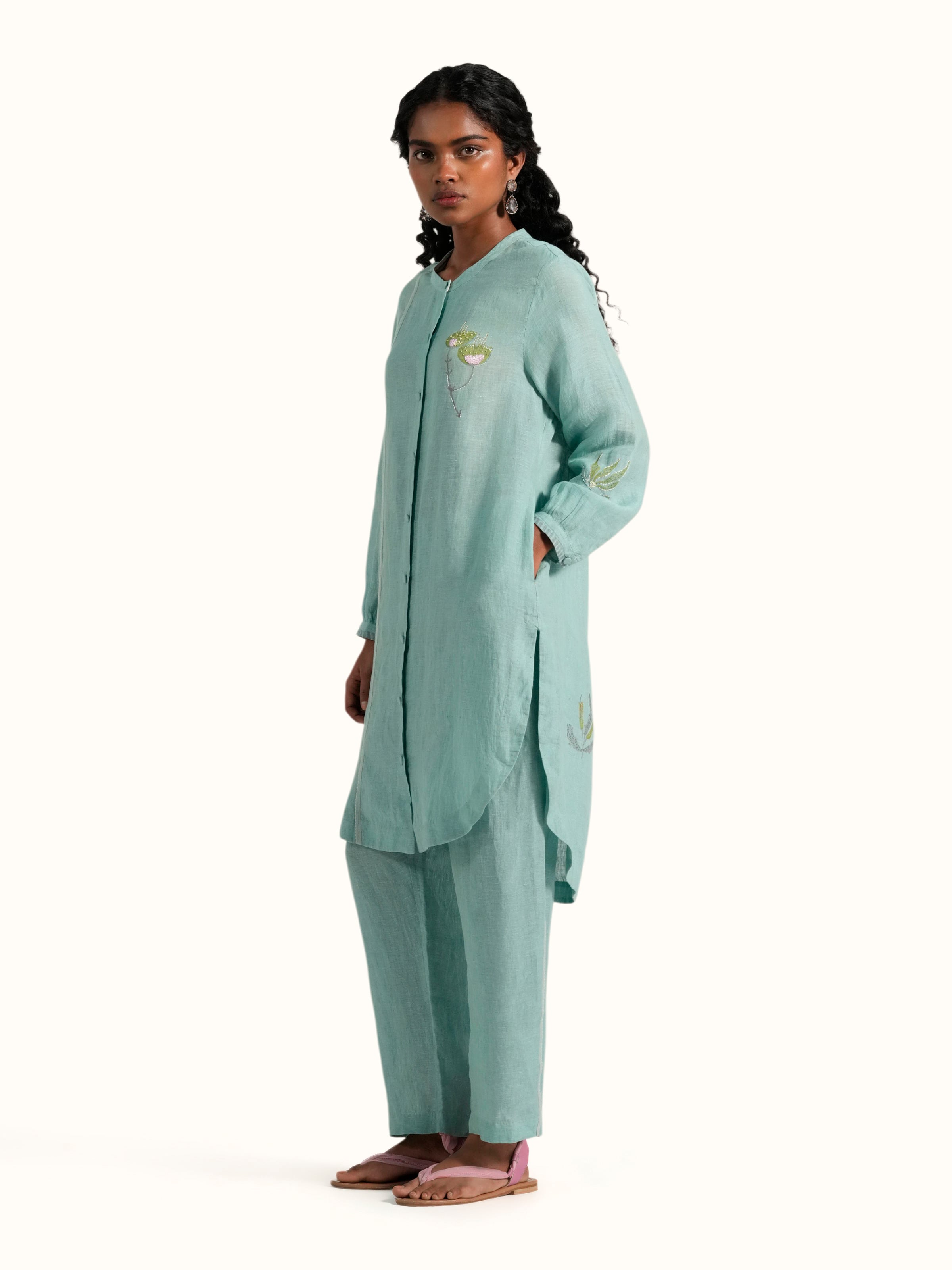 Blue Linen Handloom Co-Ord Set