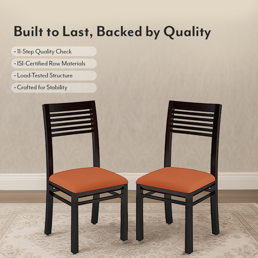 Zella Dining Chair Set of 2 in Mahogany Finish with Burnt Orange