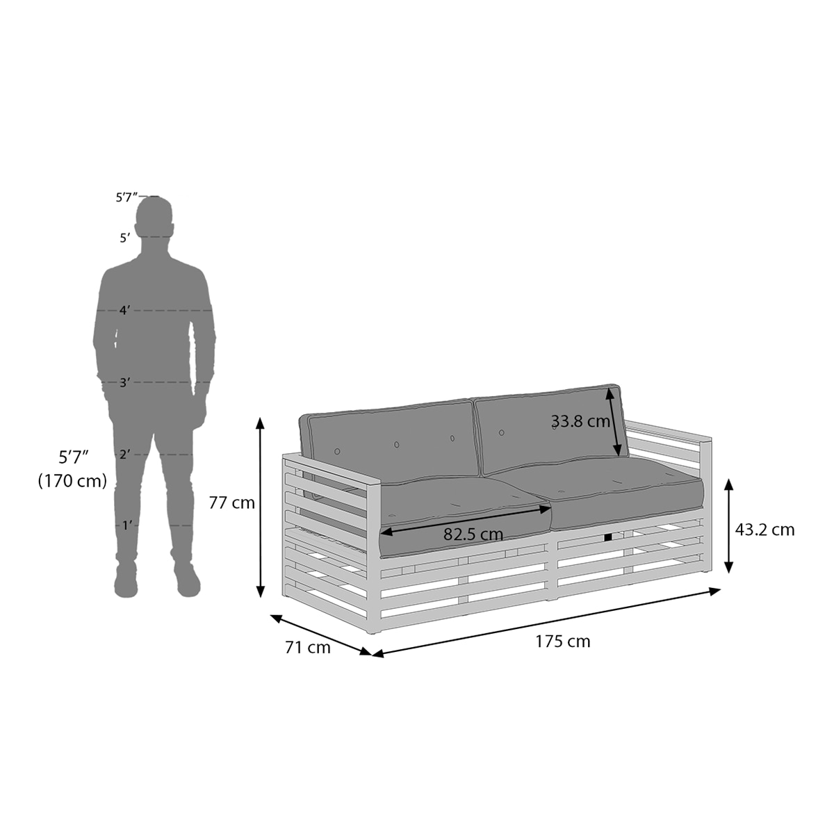 Raymond Wooden Sofa - American Walnut Finish (Vapour Grey) (Custom Set - Sofas : 0003; Standard Set - Sofas : none; Finish : american walnut; Sofa Material : fabric; Sofa Size : regular; Sofa Type : regular; Colour : vapour grey)