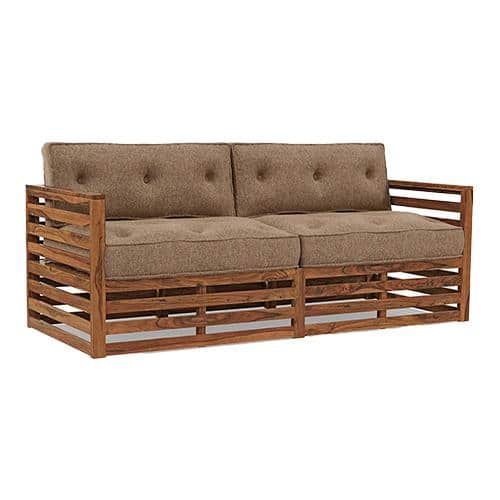 Raymond Wooden Sofa - Teak Finish (Safari Brown) (Finish : teak; Custom Set - Sofas : 0003; Standard Set - Sofas : none; Sofa Material : fabric; Sofa Size : regular; Sofa Type : regular; Colour : safari brown)