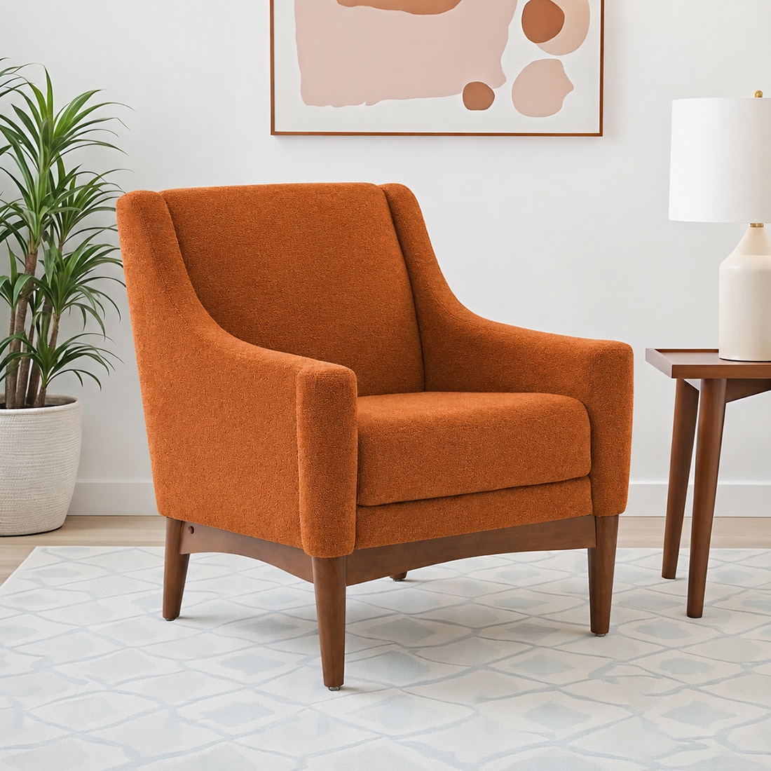 Claudia Boucle Fabric Arm Chair in Orange Colour - KURSIWALLAH
