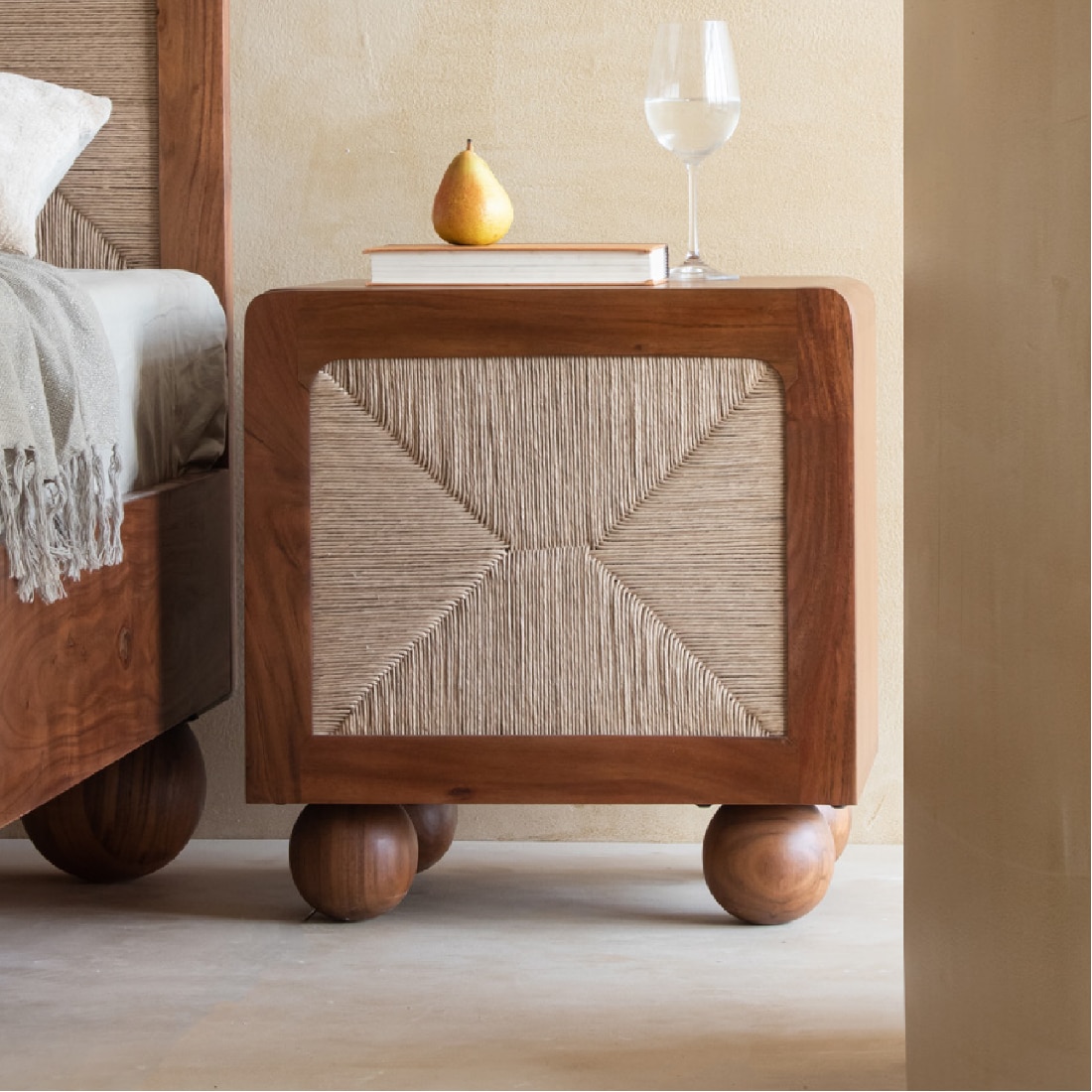 Abacus Solid Wood Bedside Unit in Brown Colour - Orange Tree