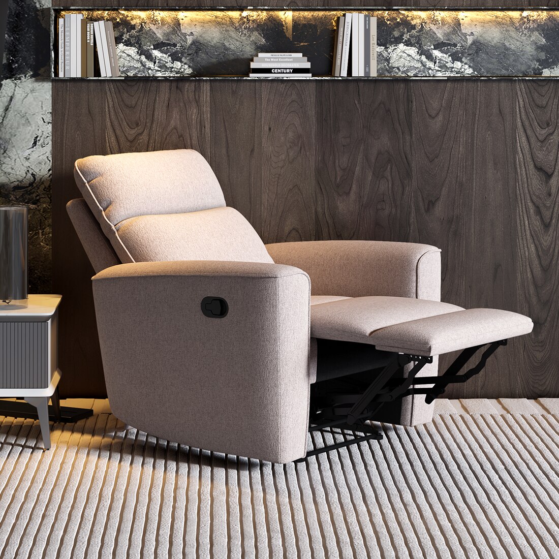 Canyon One Seater Manual Fabric Recliner in Greige Beige Colour