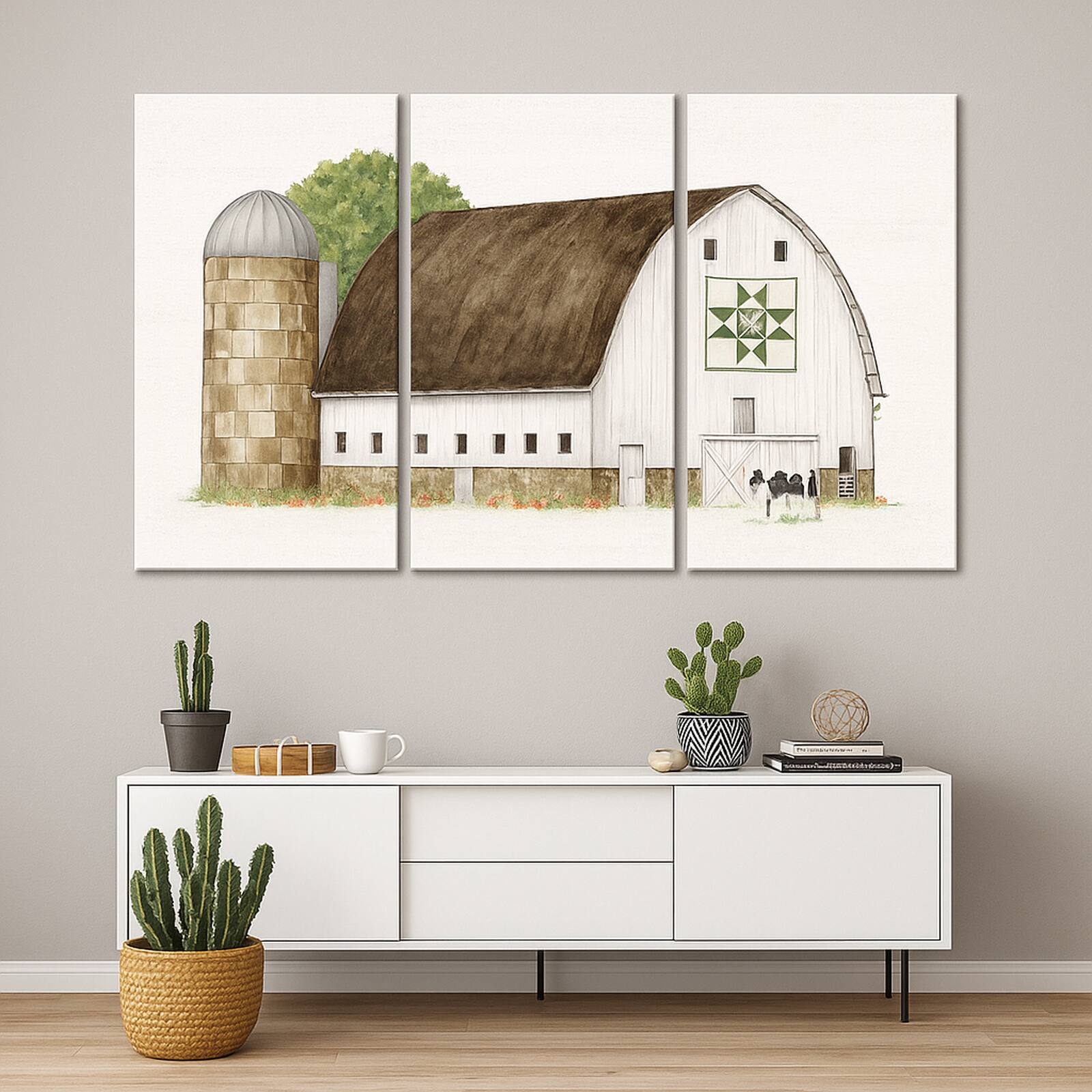Truss Off White Green Pieces Spring Summer Canvas Wall Canvas Wall Prints Set of 3 Multicolor Matte