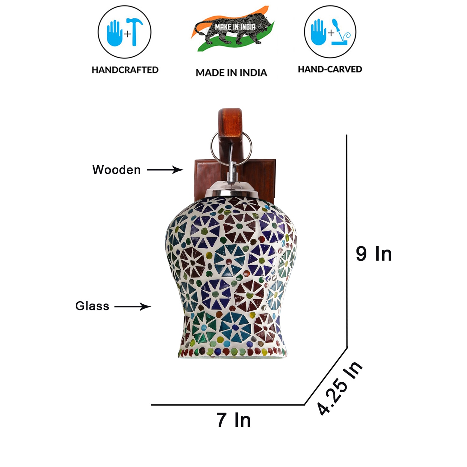 Devansh Solid Wood Electric Wall Light in Brown Colour with Multi Shade Count of 1 Light - Devansh