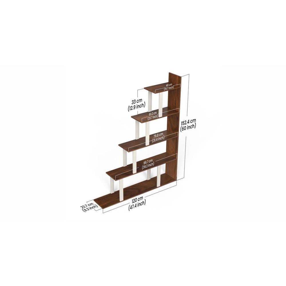 Wolabey Engineered Wood Ladder Style Bookshelf in Brown Maple & White