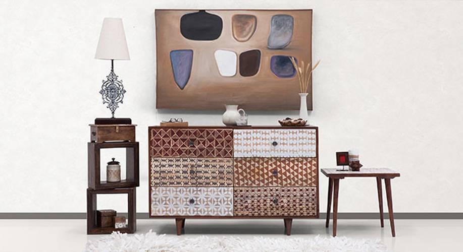 Emaada Solid Wood Chest of 6 Drawers in Teak Finish
