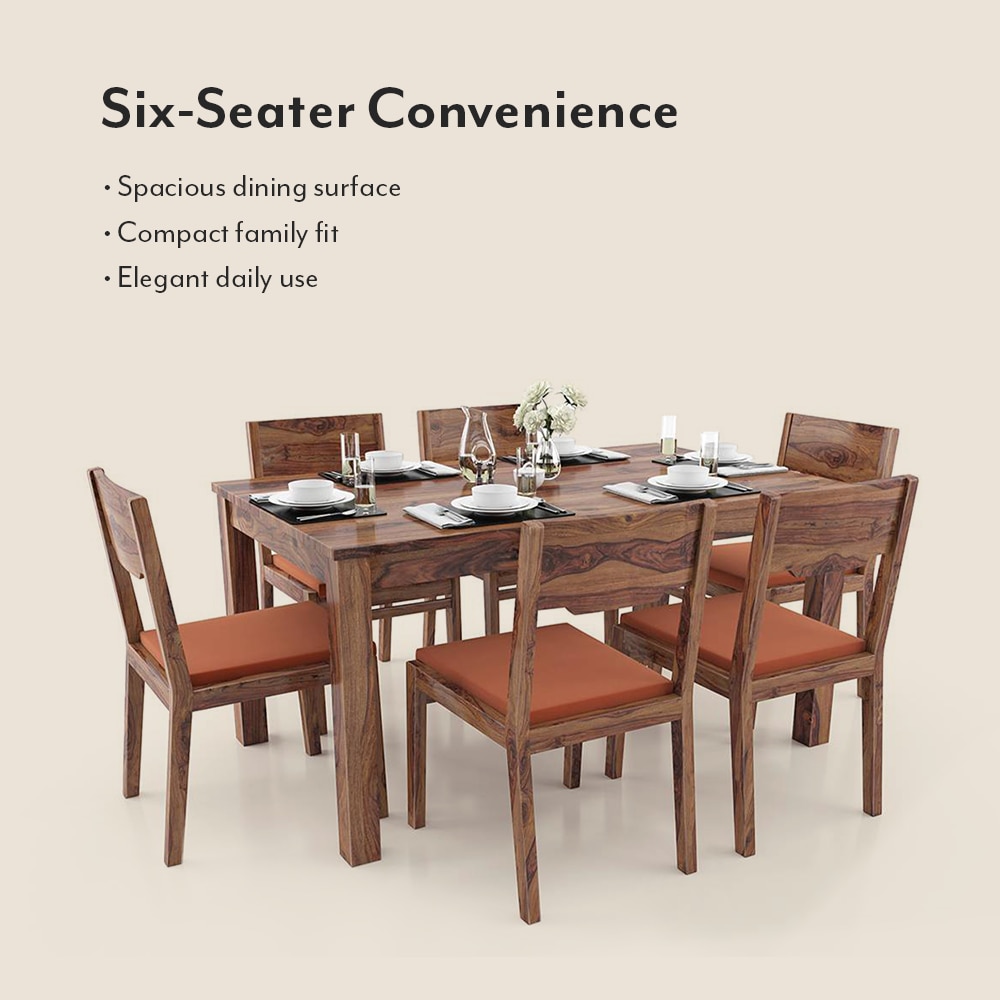 Arabia - Kerry 6 Seater Dining Table Set (Colour- Burnt Orange , Finish- Teak)