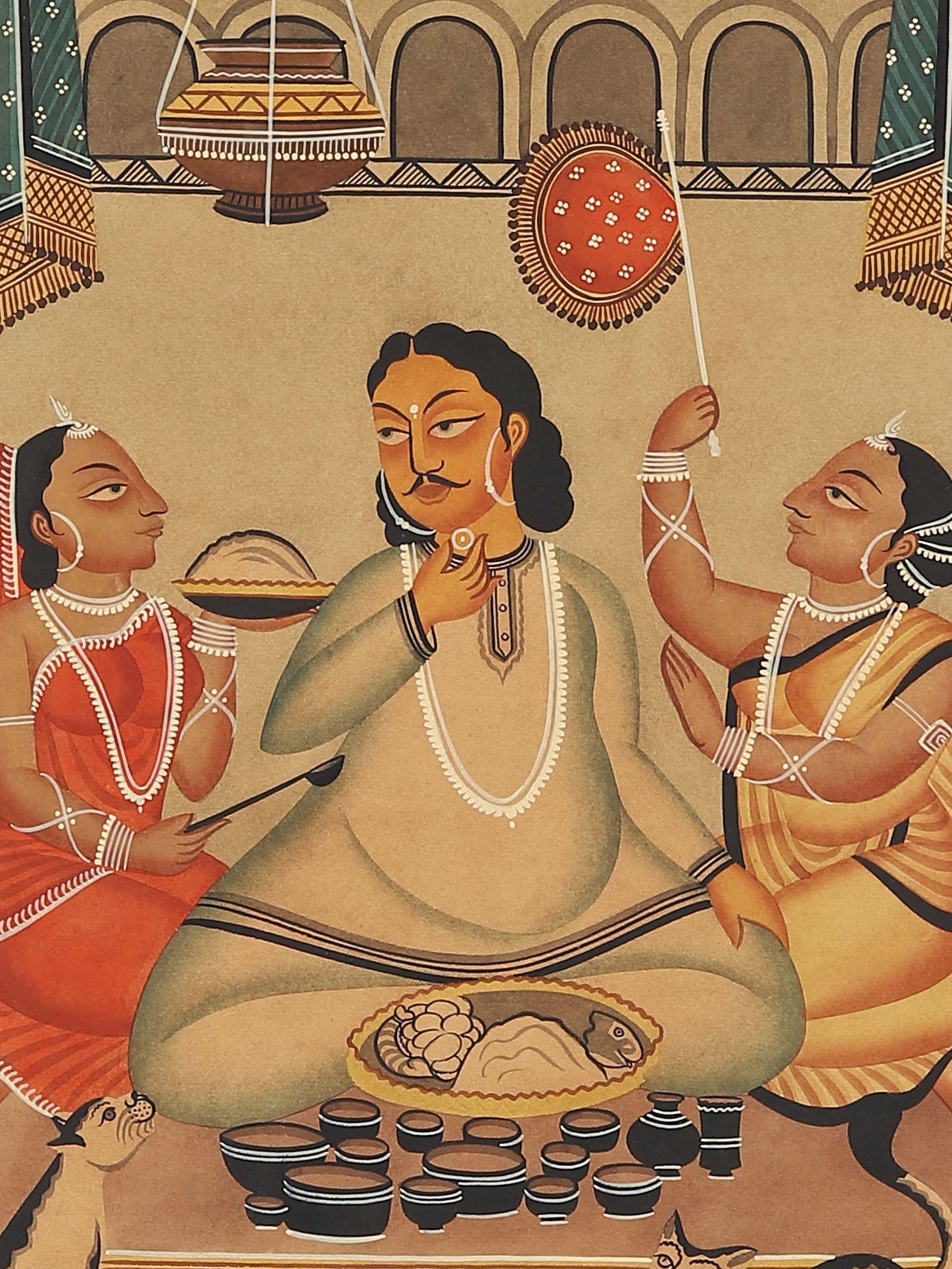 Detail shot of Man Eating Kalighat Painting