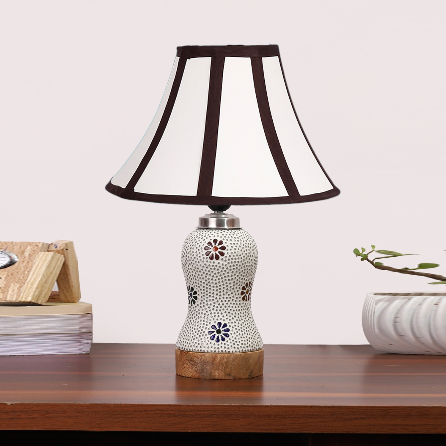 Devansh Multi Cotton Shade Lamp With Wood & Mosaic Glass Base For Decoration/Office/Home/Gifting/Study For Decoration/Office/Home/Gifting/Study - Devansh