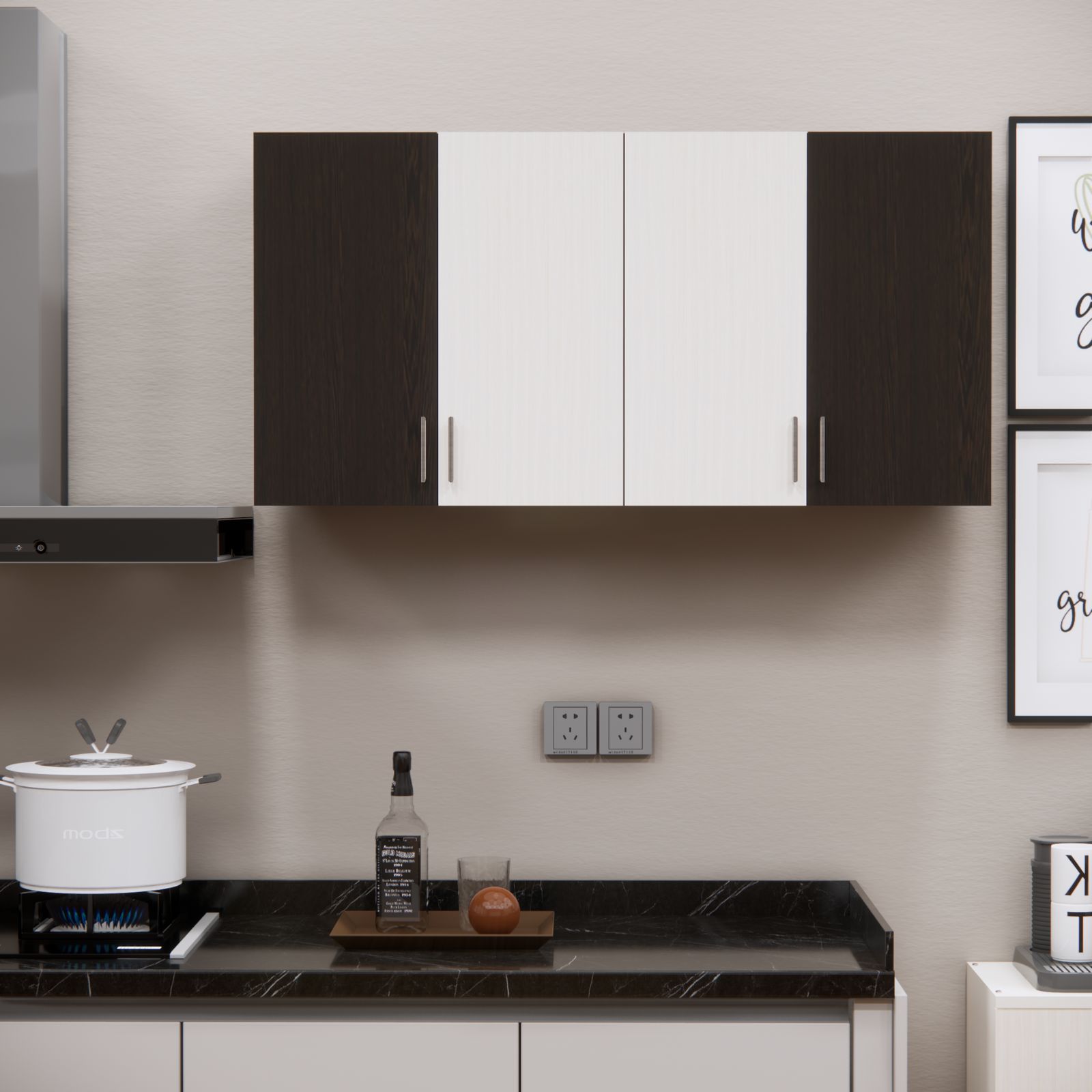 4 Doors Modular Wall Mounted Kitchen Cabinet With Adjustable Shelf In Highland Pine Finish - Speciality Panels