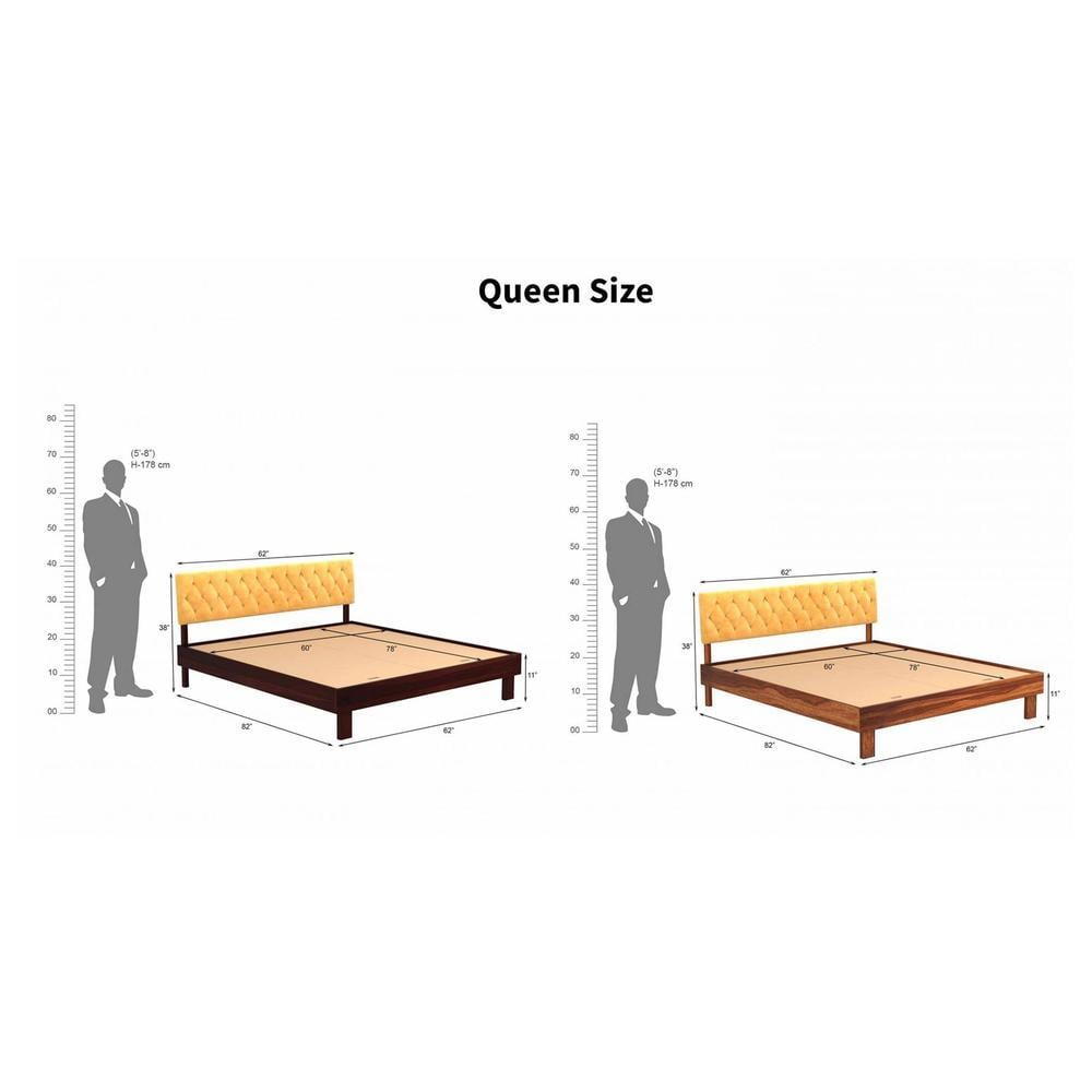 Charles Solid Wood Queen Size Non Storage Bed In Teak Finish