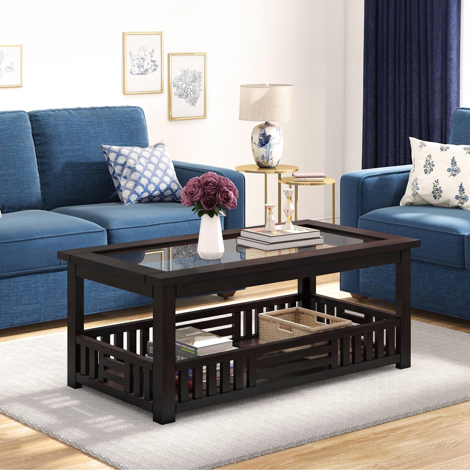 Renesme Rectangular Solid Wood Coffee Table In Mahogany Finish