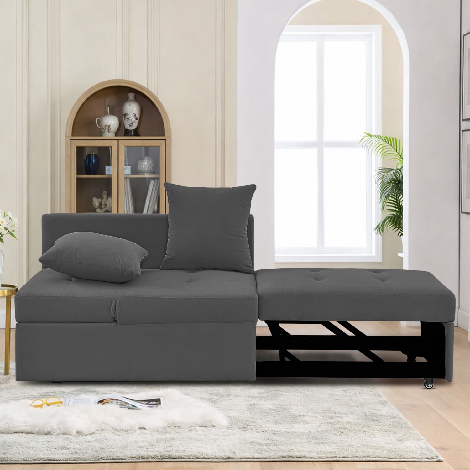 Midora 1 Seater Pull Out Sofa cum Bed in Dark Grey Colour