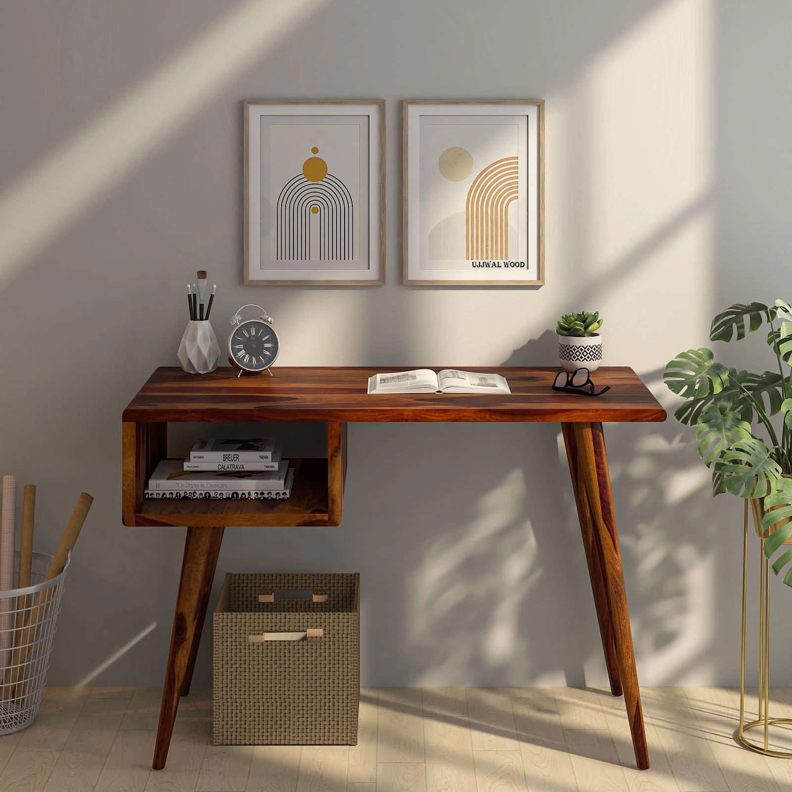 Sheesham Wood Study Table In Provincial Teak Finish