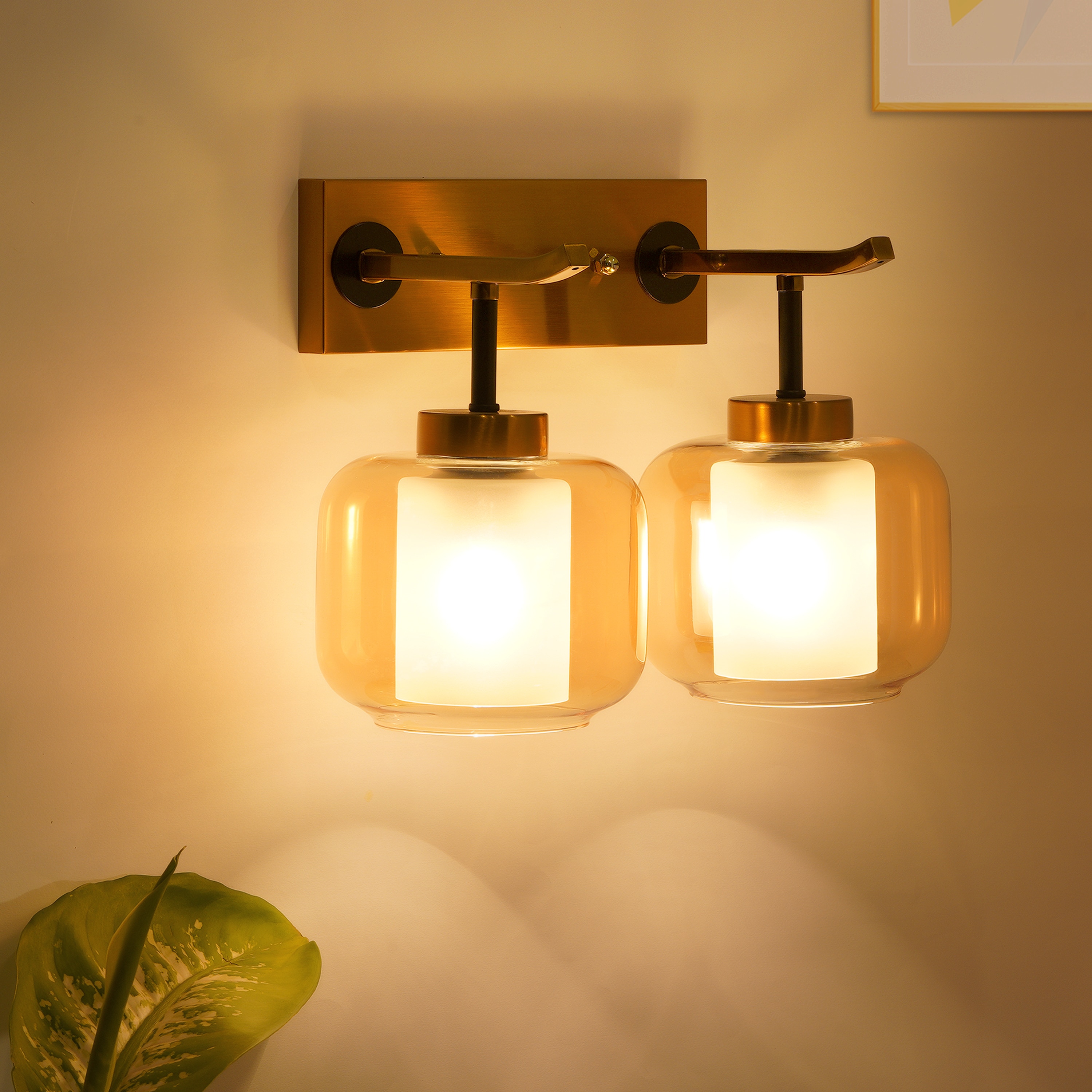 Braelyn Dual Arm Glass and Metal wall light