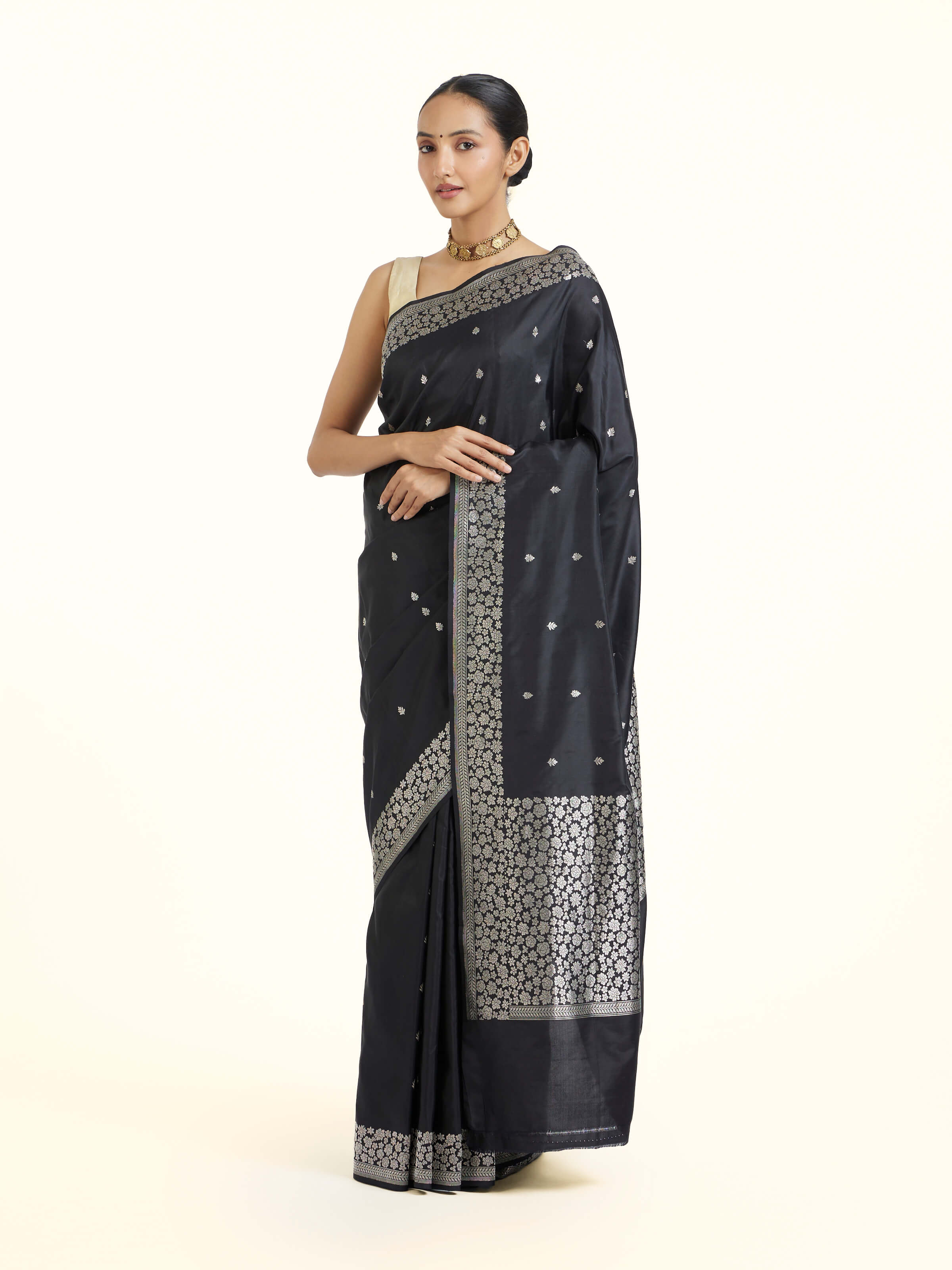 Black Banarasi Kadhwa Silk Saree