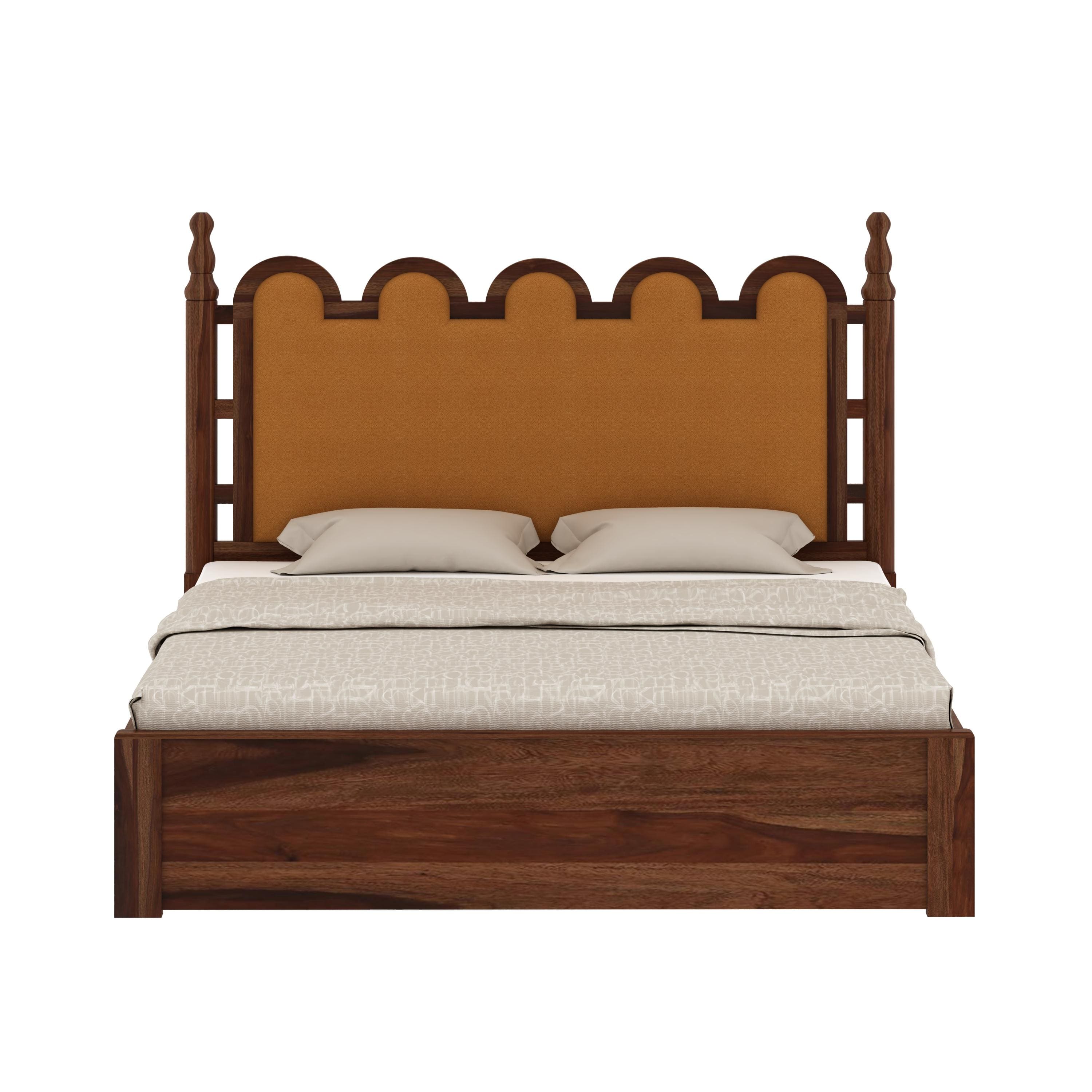 Heritage Sheesham Wood Queen Size Bed With Box Storage in Provincial Teak Finish