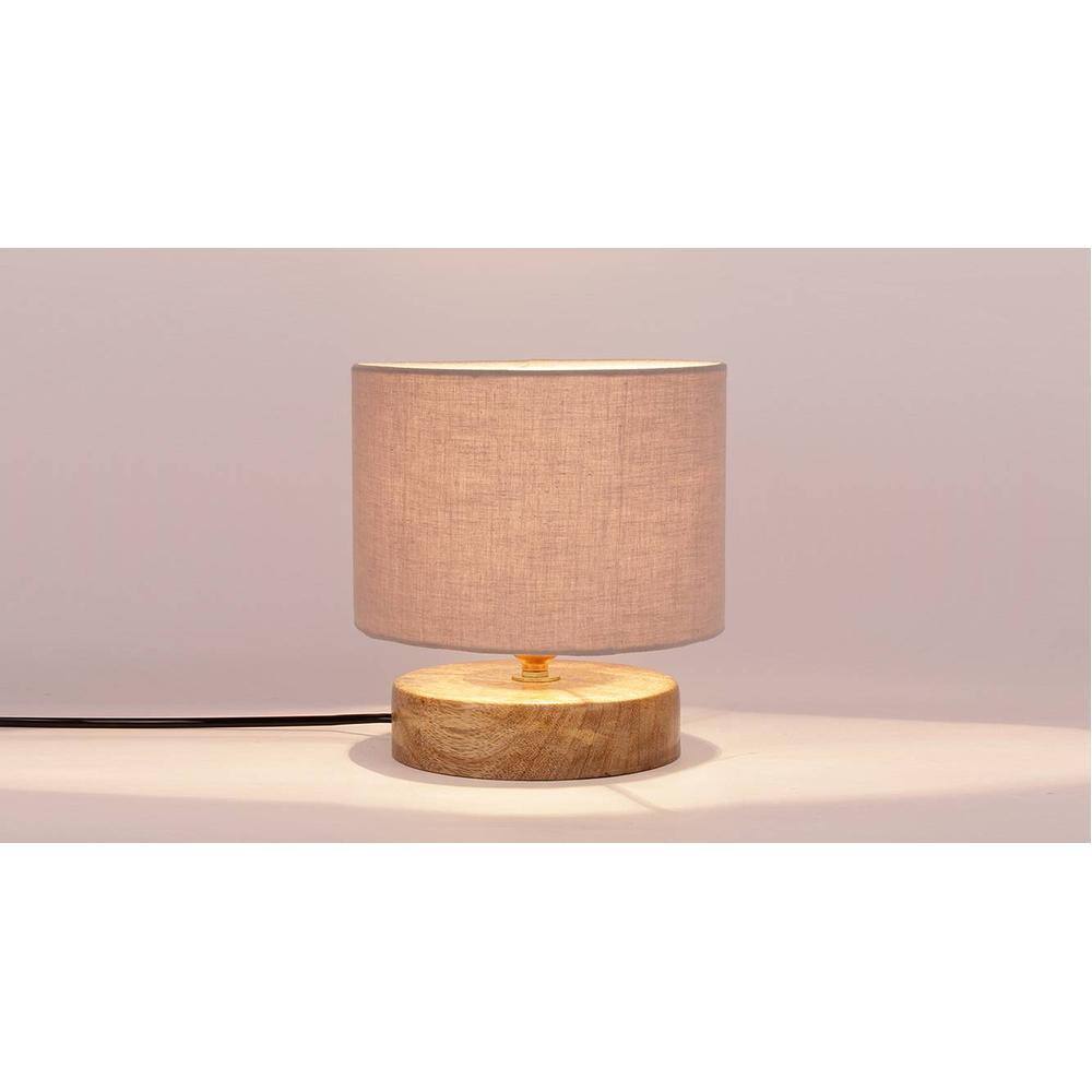 Alton Grey Fabric Shade Table Lamp with Natural Wooden Base