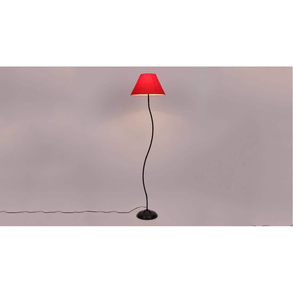 Violet Red Fabric Floor Lamp with Black Iron Base
