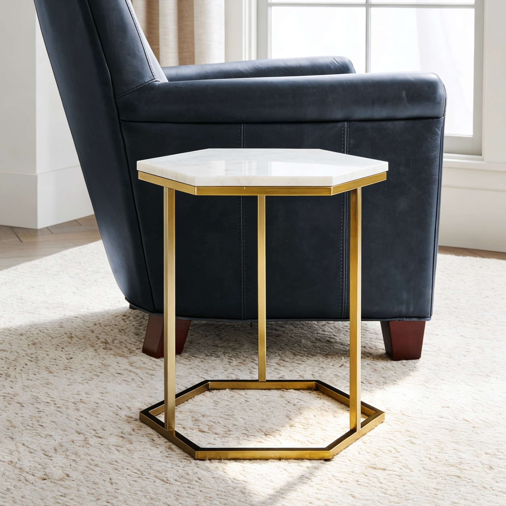Hexagon Marble Accent Table - Handicrafts Town