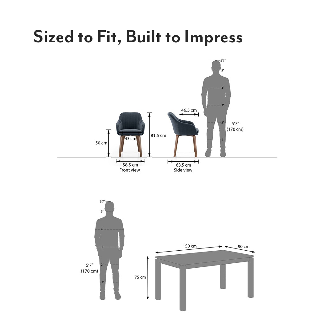 Atlas Solid Wood 6 Seater Compact Dining Table with 6 Rochelle Lounge Chair