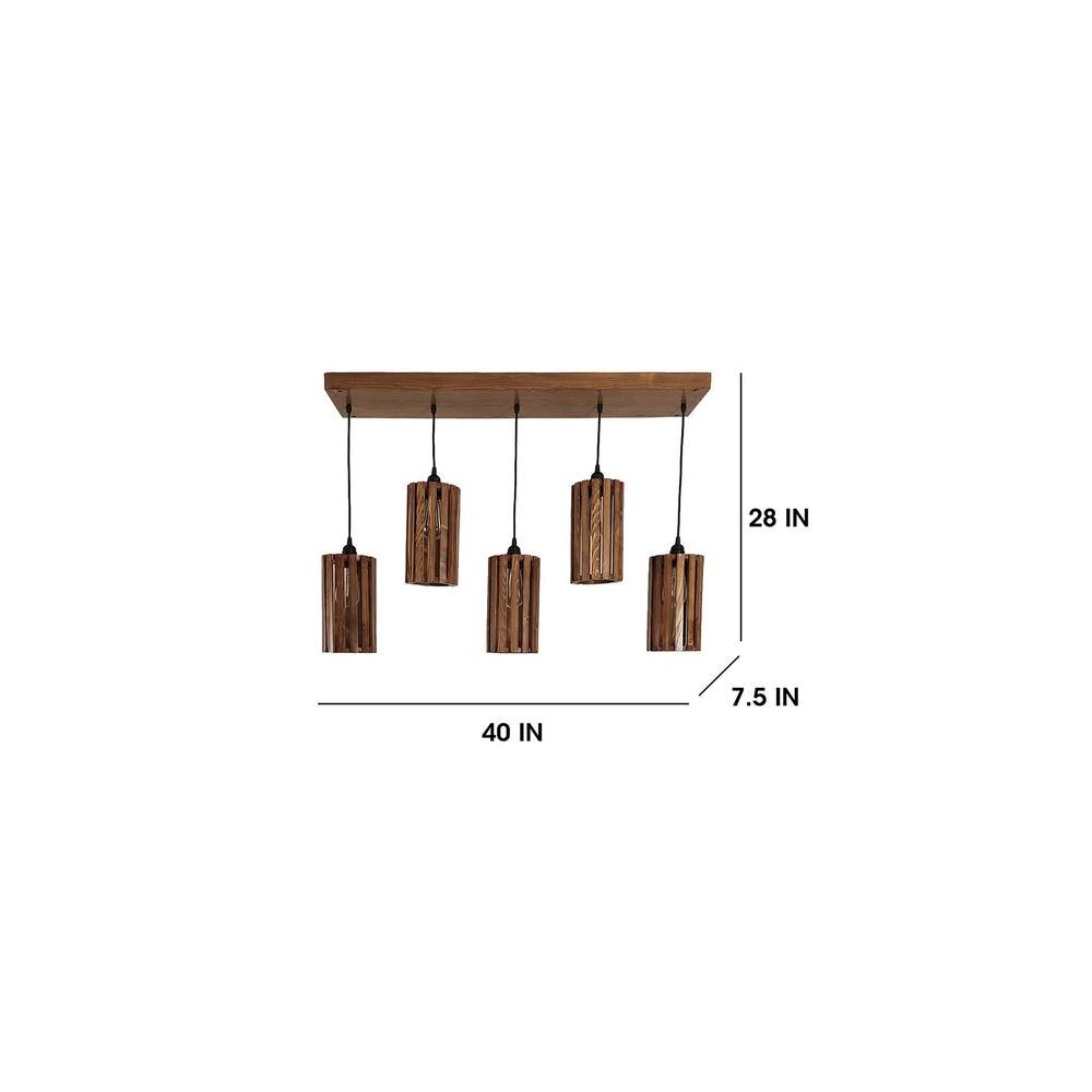 Casa 5 Series Brown Solid Wood Cluster Hanging Light