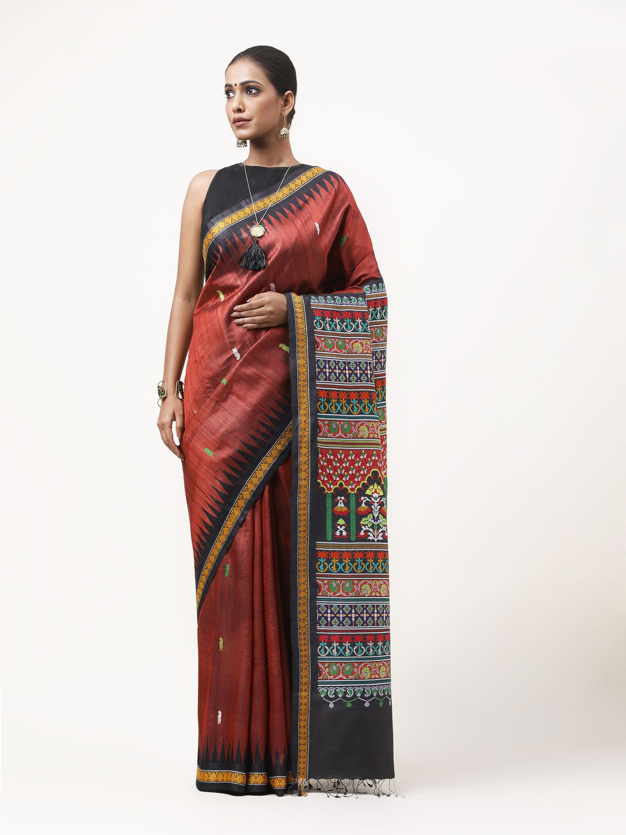 Magenta Tussar Silk Saree