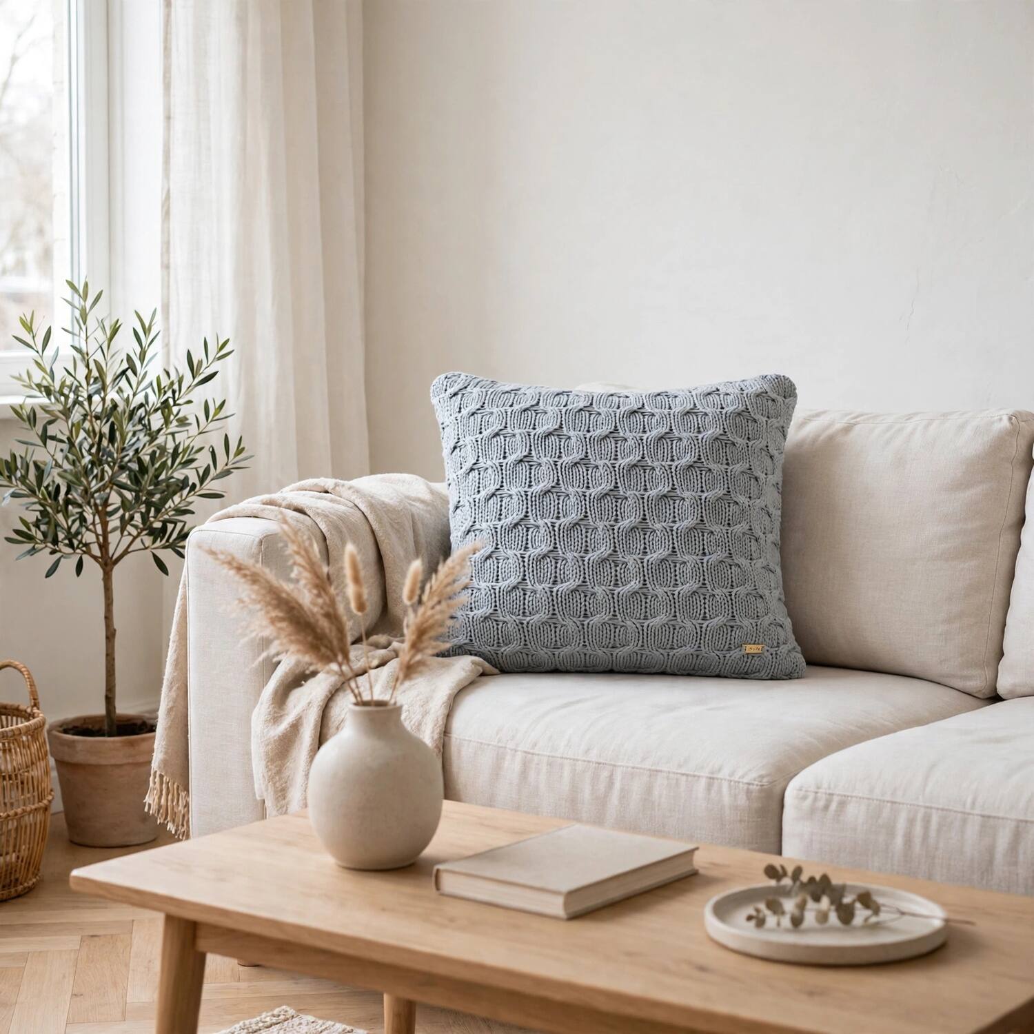 Kelly Knit Quarry Grey Decorative Cushion Cover 16 x 16 Inches
