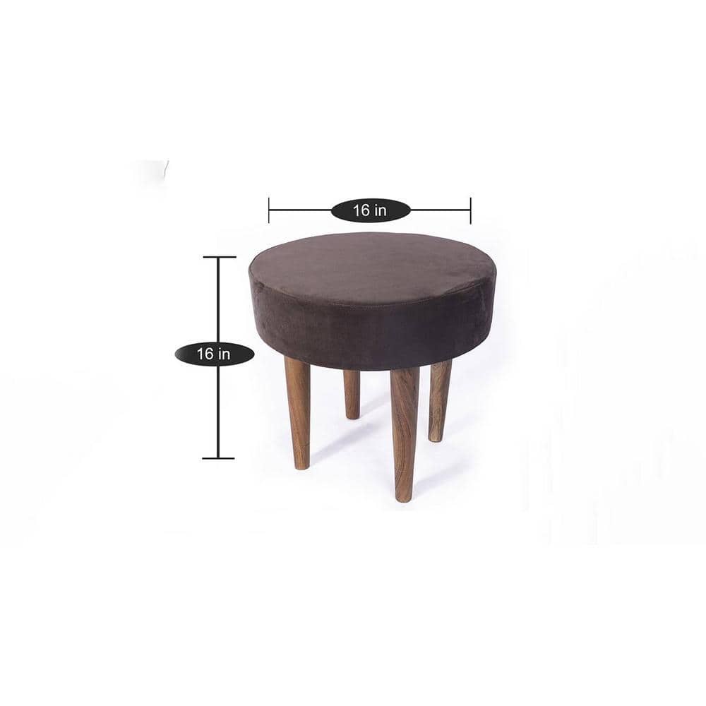Nayla Solid Wood Stool in Grey Velvet Fabric