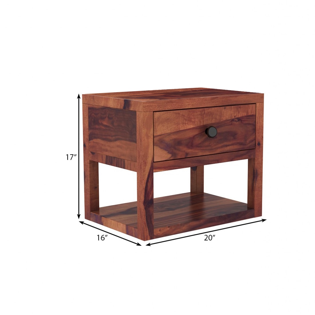 Stanfiled Solid Wood Bedside Table in Teak Finish