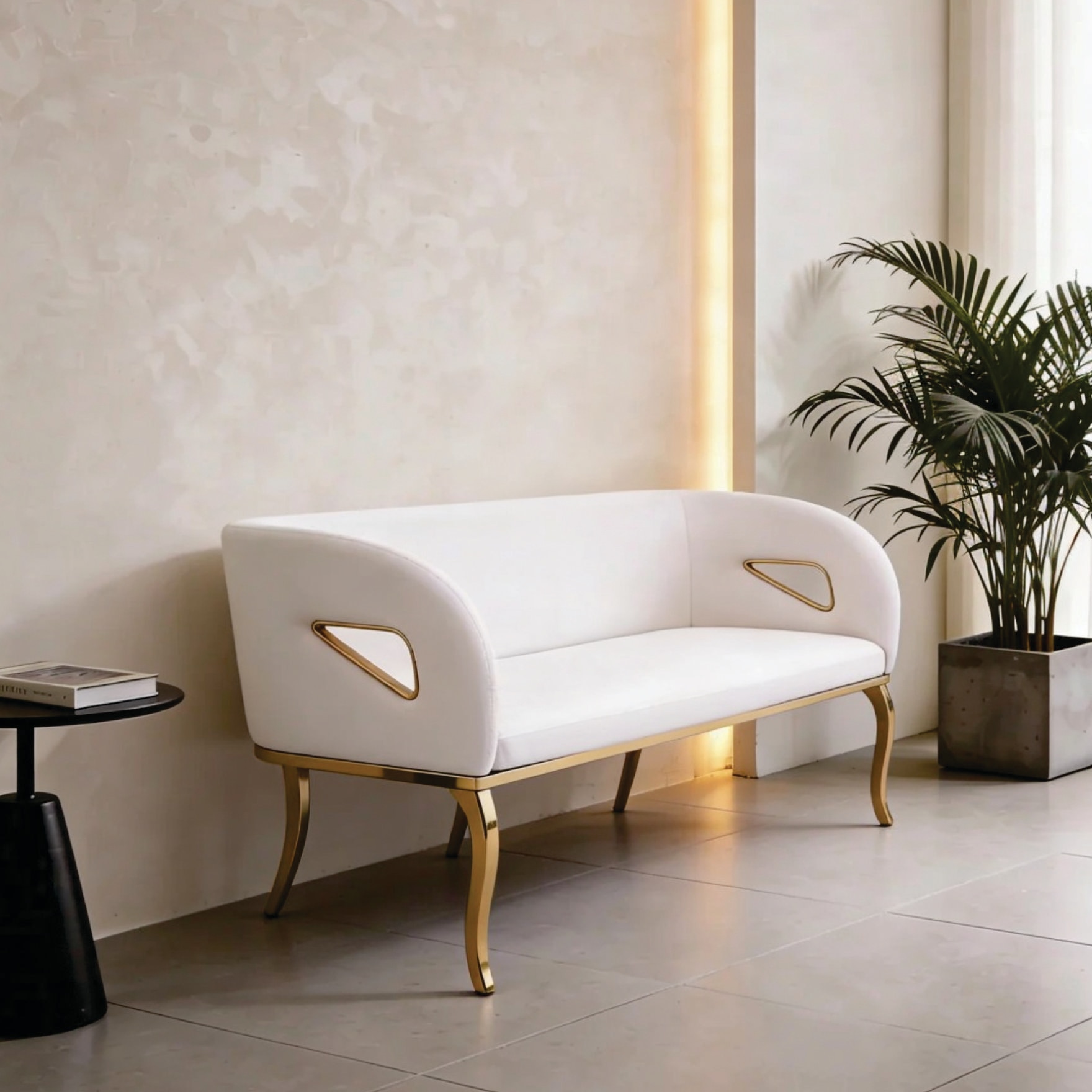 The Meridian Metal Bench in White Finish