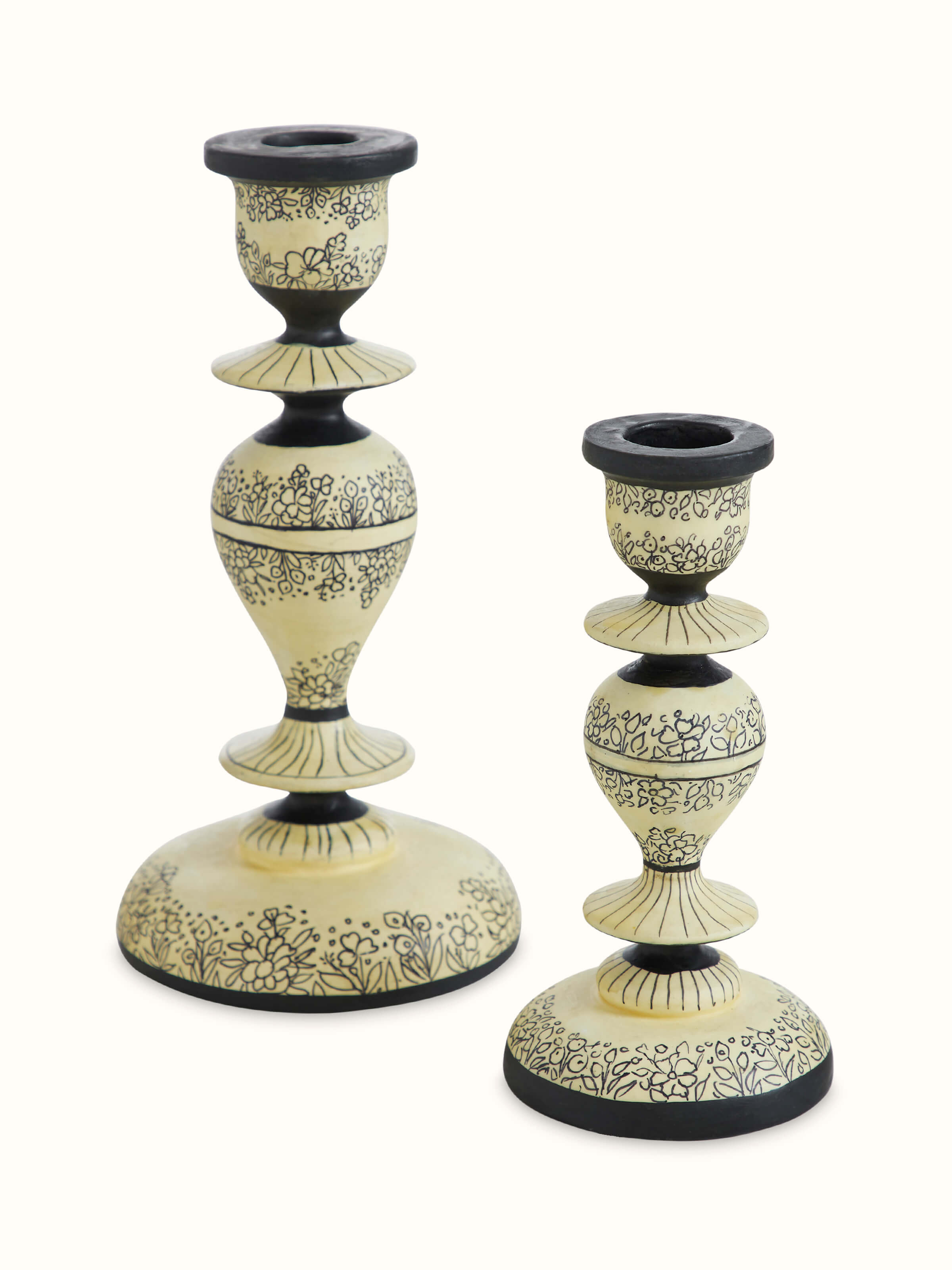 Front view of Papier-mache Candle Bases in White Color (2 Pcs) by Swadesh highlighting their elegant shape and design.