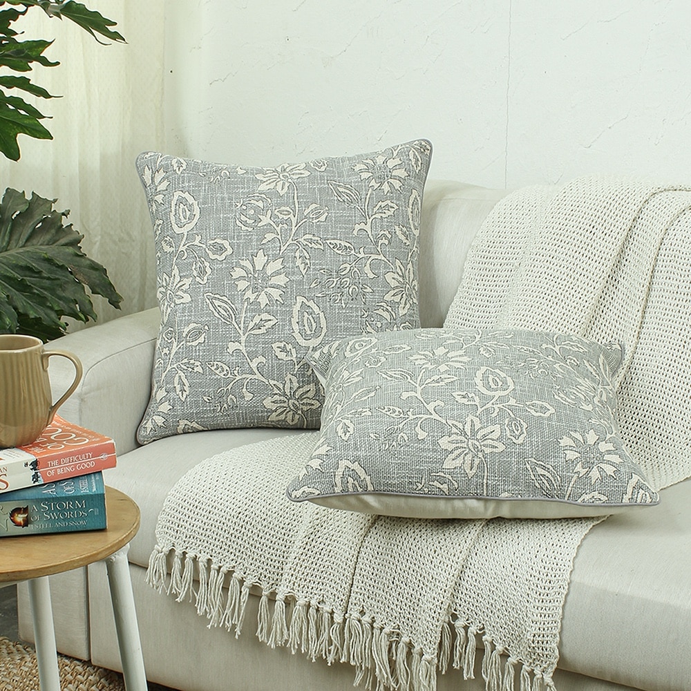 Botanical Garden Set Of 2 Cushion Cover With Grey Colour