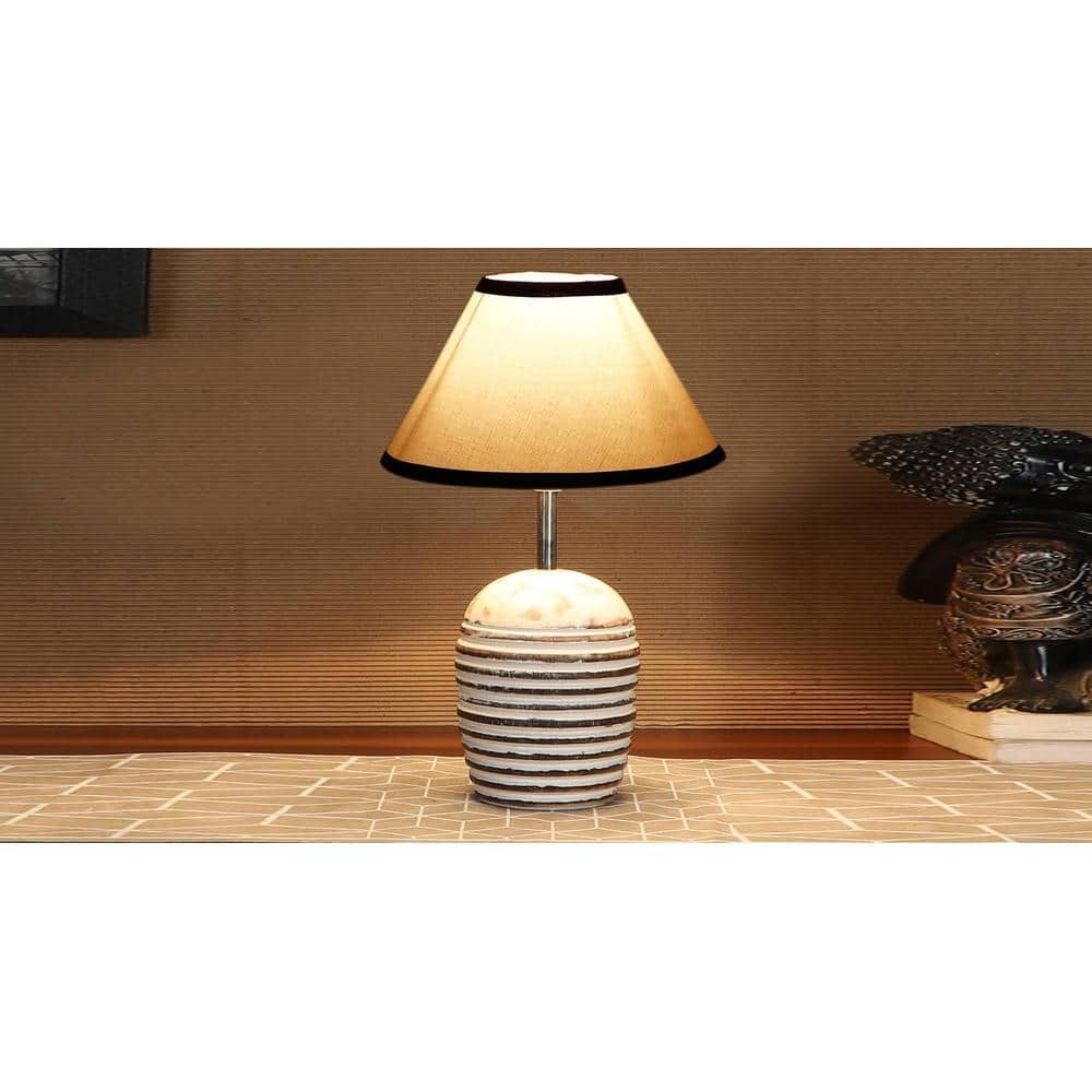 White & Black cotton with White Brushed Wood Table Lamp