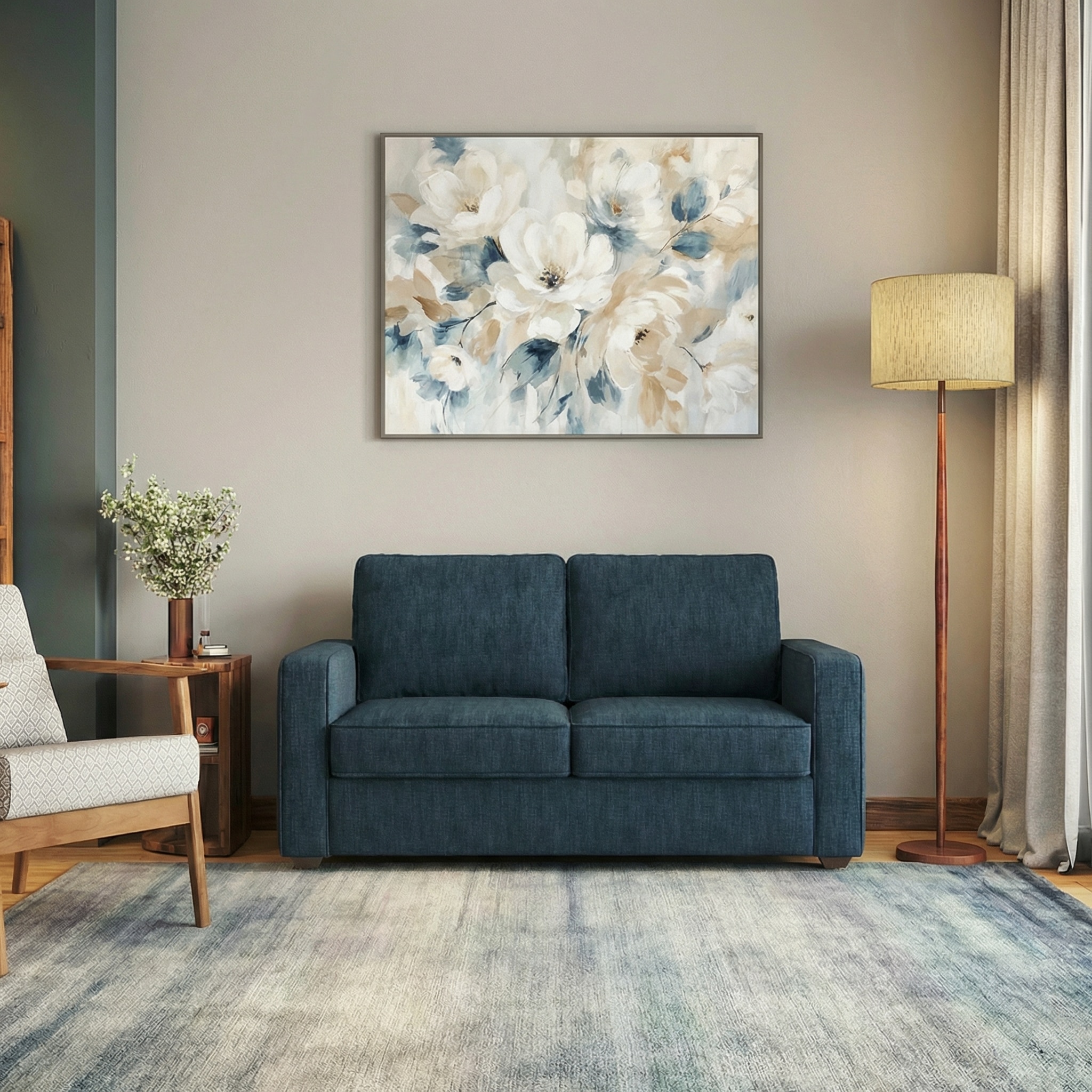 Apollo Compact 2 Seater Fabric Sofa in Colonial Blue Colour - Urban Ladder