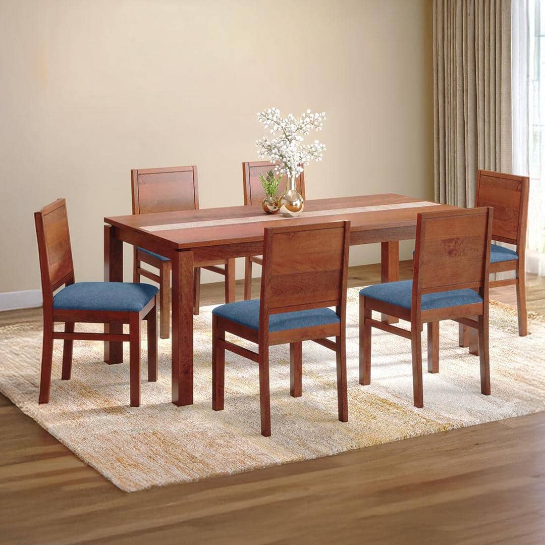 Atlas Crest Storage Solid Wood 6 Seater Dining Table With Atlas Dining Chairs Set