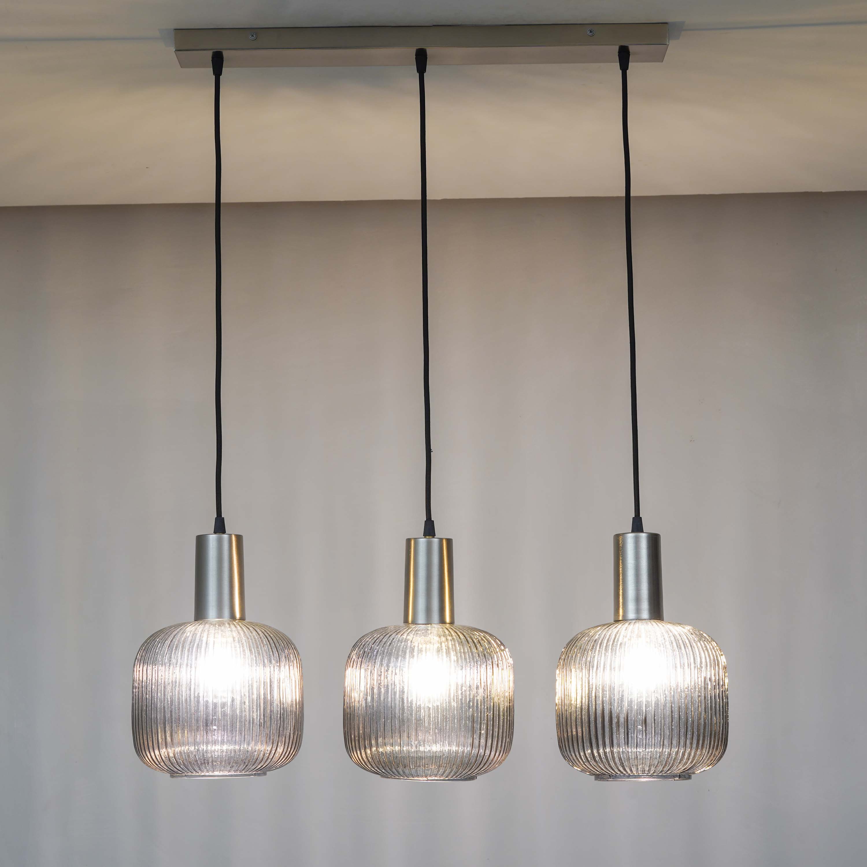 DEMARIUS Linear Cluster Hanging Pendant Light In Blue Glass And Chrome Finish Metal