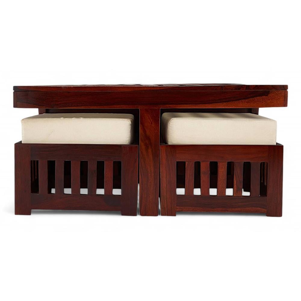 Palladio Sheesham Wood Accent Coffee Table Set With 4 Stools In Honey Finish