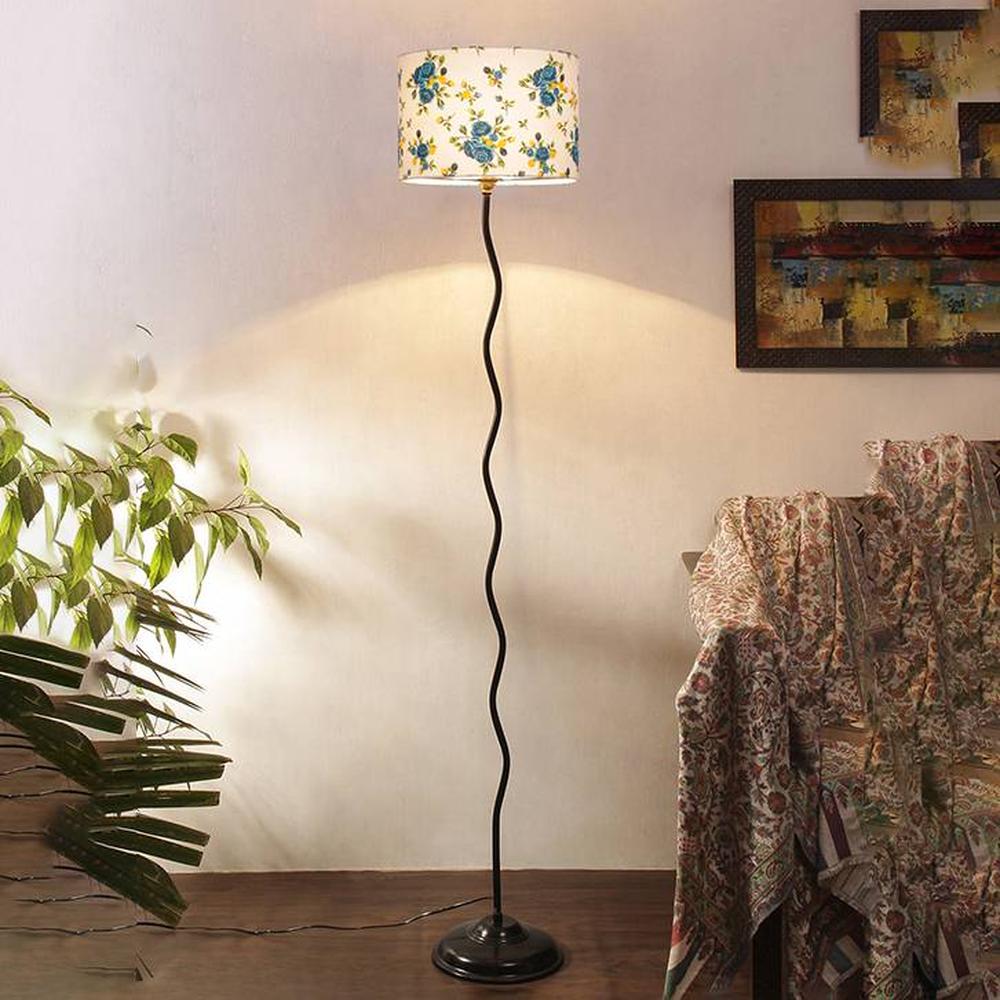 Georgia Zig Zag Iron Floor lamp with Cotton Drum Multicolor Shade (Z27)