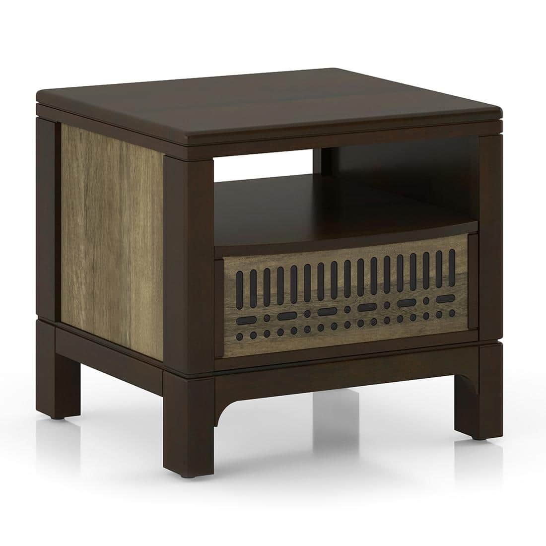 Masai Solid Wood Bedside Table in American Walnut Finish