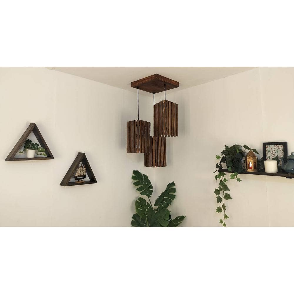 Trikona Brown Solid Wood Cluster Hanging Light