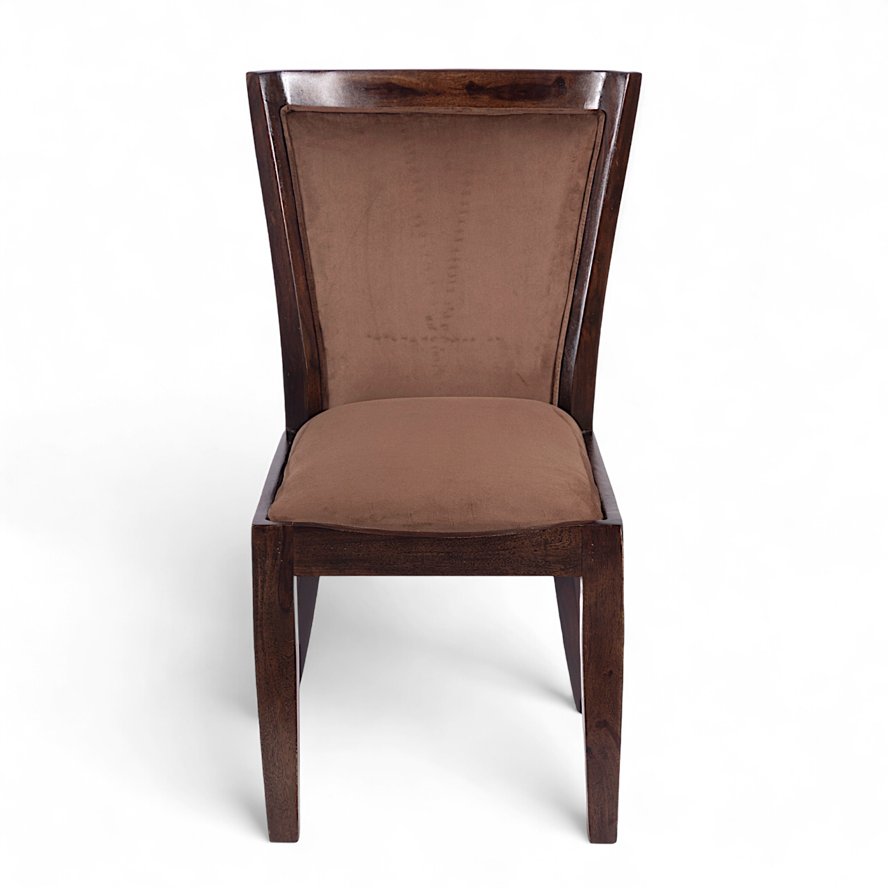 Newport wood Set of 2 Dining Chairs in Taupe Brown Velvet Upholstery with PROVISIONAL TEAK FINISH